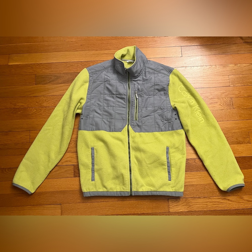 Calvin Klein lime green fleece and grey jacket, size M
